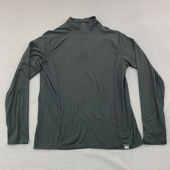 REI Sweater Mens L Large Black Made In USA Pullover 1/4 Zip Mock Neck - Picture 1 of 13